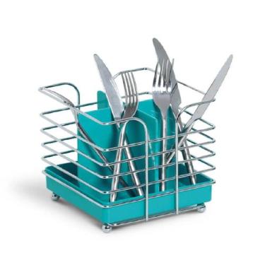 Imagem de Porta Talher Organizador Quadrado Cromo Colors Azul Turquesa N339 - Ni