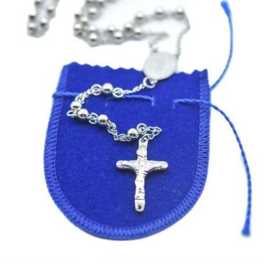 Imagem de Cordão Colar Terço Masculino Rosário 65cm Aço Inox - Papillon Semi Jói