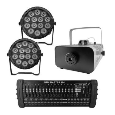 Imagem de Kit 2 Par Led Slim + Máquina De Fumaça 2000W + Mesa Dmx 384 - Sanyi Li