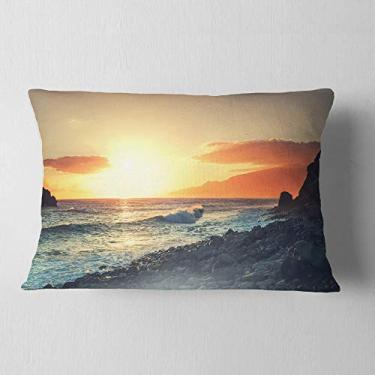Imagem de Designart Madeira Coast with Blue Waters' Seashore Throw Lombar sala de estar, sofá, almofada de alta qualidade + capa de almofada impressa em ambos os lados 30,5 x 50,8 cm