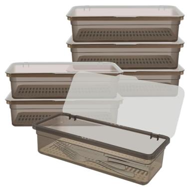 Imagem de CONEHOY 6 bandejas de talheres com tampa, escorredor de plástico grande, utensílio de prata, organizador de gavetas, recipiente de armazenamento, caixa de jantar com capa para casa, cozinha, viagem