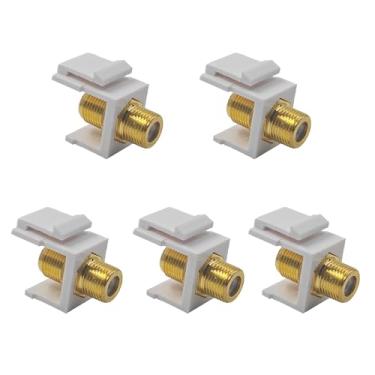 Imagem de Runseaway Inserção de conector Keystone RG6 de 5 peças, conector de cabo coaxial tipo F banhado a ouro de 2 GHz, conectores fundamentais coaxiais fêmea para fêmea de 21 mm para painel de remendo de