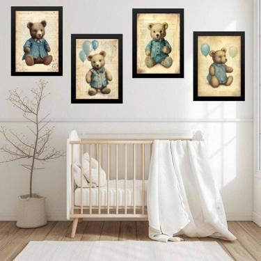 Imagem de Kit 4 Quadros Quarto Bebê Ursos Vintage 33X24Cm - Com Vidro