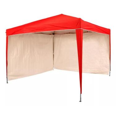 Imagem de Gazebo 3x3 PC Vermelho + 2 Paredes Ráfia Branca - Tendas Wild