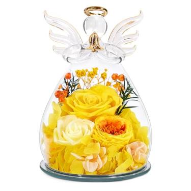 Imagem de Bessol Presentes de aniversário para mulheres, mãe, rosas preservadas em vidro, estatuetas de anjo flores frescas para entrega flores para sempre, rosa eterna, Natal para avó, irmã, esposa, filha