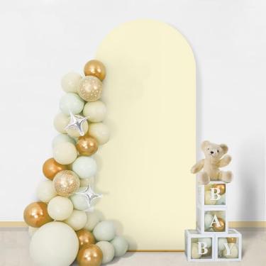 Imagem de GOJAWAY Capa de arco de casamento branco marfim de 1,8 m, capas de suporte de arco de casamento de elastano para topo redondo Chiara Arch Background Capa para decoração de festa de aniversário