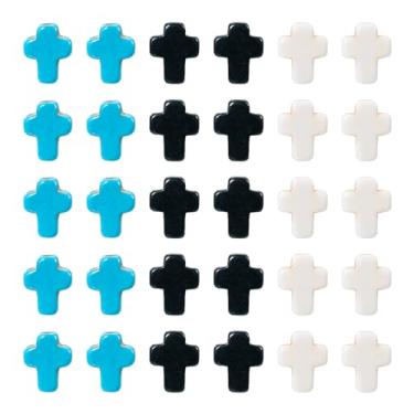 Imagem de Elecrelive 60 Pçs Contas Cruzadas Turquesa Crucifixo Páscoa Pedra Sintética Turquesa Tingida para Pulseiras Religiosas, Colares, Brincos, Faça Você Mesmo Joias