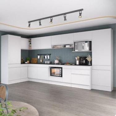 Imagem de Cozinha Modulada Completa Canto 409cm com Rodapé e Balcão para Cooktop