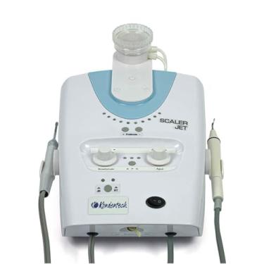 Imagem de Ultrassom e Jato de Bicarbonato Scaler Jet, Branco, Plástico, Bico Giratório Removível, Pneumático, Limpeza Odontológica Profissional, com 3 Ponteiras