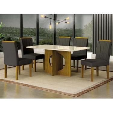 Imagem de Mesa Lorena 1,60 Freijó/Decor Tampo Off C/Vidro 6 Cadeiras - Leifer Mó