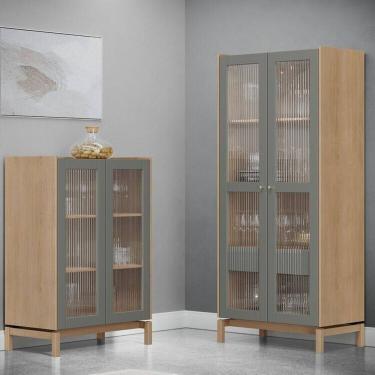 Imagem de Conjunto 2 Cristaleiras em Madeira Maciça - Linha Barcelona Finestra Móveis Oak/Ferrolack