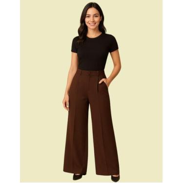 Imagem de Calça Alfaiataria Feminina Pantalona Flare Wide Leg Social Cintura Alt