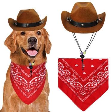 Imagem de Fantasia de Halloween para cães GOYOSWA Chapéu de cowboy e bandana par