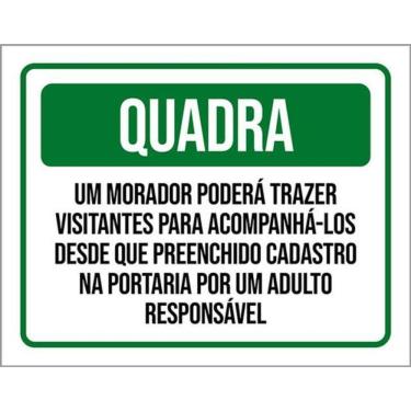 Imagem de Kit 3 Placas Quadra Morador Poderá Visitantes Cadastro 36X46
