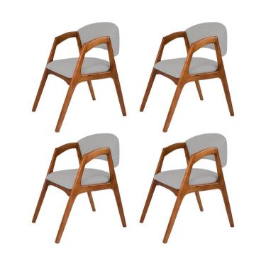 Imagem de Conjunto com 4 Cadeiras de Jantar Estofada Gabriela em Madeira e Mdf Cerejeira Linho Cinza Prata