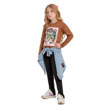 Imagem de Blusa Alongada Infantil para Meninas em Meia Malha Gloss, Marrom, 4