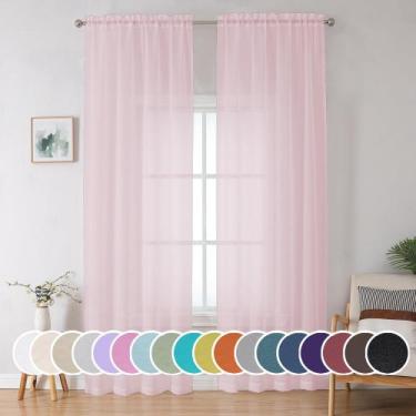 Imagem de Cortinas transparentes OWENIE Extra Long, 244 cm, Rod Pocket Blush, 2 