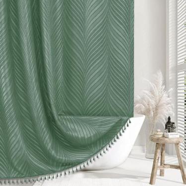 Imagem de Cortina de chuveiro Siiluminisoy Extra Long Green Boho 180x210cm