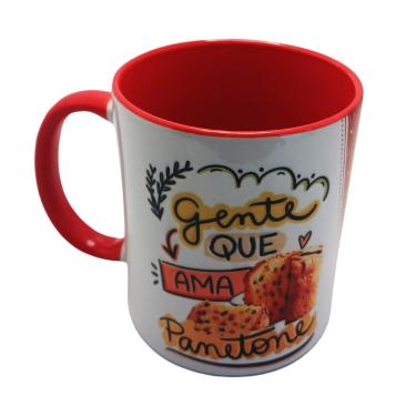 Imagem de Caneca decorativa de Natal Gente que ama Panetone com chaveiro
