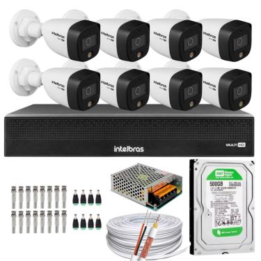 Imagem de Kit 8 Câmeras Intelbras Cftv 1080p Full Color Colorida Noite C/HD 500GB