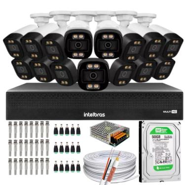 Imagem de Kit 15 Câmeras Segurança FullColor Visão Noturna Colorida Dvr Intelbras 1016c Hd 500gb