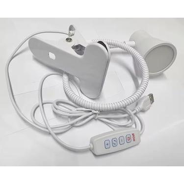 Imagem de Luminária articulada de encaixe para cabeceira de cama com grampo para leitura, para mesa ou cabeceira, braçadeira pequena de pescoço de ganso flexível tem 3 modos de cor 10 intensidades (Branco)