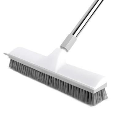 Imagem de XXFLOWER Escova de chão, escova de raspagem 2 em 1, com escova de piso ajustável de cabo longo de 152 cm, adequada para limpar cozinha, quarto, banheiro, chão (branca)