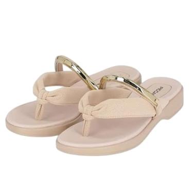 Imagem de Chinelo Feminino Nude com Detalhe Dourado, Sandália Confortável em Material Sintético PICCADILLY (BR, Adulto, Numérico, 37)