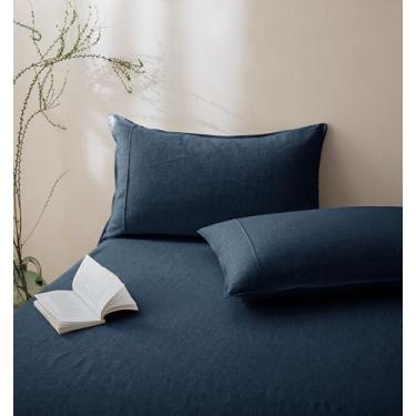 Imagem de Talasily Fronha Queen Size 100% de linho francês, conjunto de 2, fronhas de linho lavadas com pedra certificada Oeko-TEX com fecho de envelope - Respirável e refrescante para pessoas com sono quente