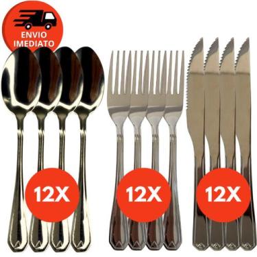 Imagem de Kit Talher Jogo Garfo Colher Faca Refeição Churrasco Inox Premium Cozi