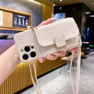 Imagem de Capa de telefone crossbody com bolso para cartão para iPhone 14 13 12 11 Pro XS Max 7 8 Plus SE 2020 2022 Capa de couro com cordão, branca, para iPhone 7Plus (8Plus)