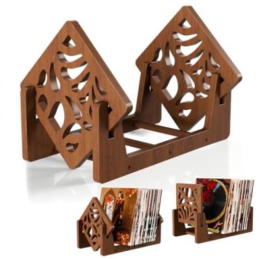 Imagem de QILICHZ Suporte para discos, armazenamento de discos de vinil de madeira de carvalho, suporte de vinil de 60 LPs, suporte de exibição de discos, armazenamento de álbum para arquivos de revistas da