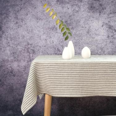 Imagem de Linkslove Home Toalha de mesa de linho - 139 x 139 cm listrada, linho puro, toalha de mesa verde e branca para mesas de café ou mesas, para inverno, outono, ação de graças, lavável na máquina
