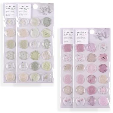 Imagem de 4 folhas de adesivos de cera pré-fabricados, adesivos de lacre de cera transparente floral para envelope, decalques botânicos autoadesivos para artesanato faça você mesmo, álbum de recortes