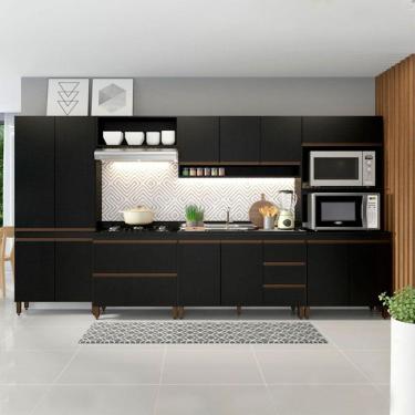 Imagem de Cozinha Modulada Sabrina 360x202 C/ 6 Peças Mdp Menu Móveis Preto