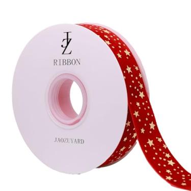 Imagem de JaoZuyard Fita de veludo vermelha 2,5 cm x 10 metros estrela glitter ouro vermelho fita de veludo para presente decoração de árvore de Natal artesanato grinaldas suprimentos decoração de Natal