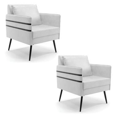 Imagem de Kit 02 Poltronas Corano Pés Palito De Ferro Preto Branco