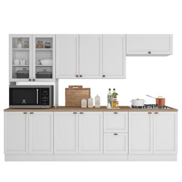 Imagem de Cozinha Modulada Unna 5 Peças Com Paneleiro Duplo Cristaleira Branco - Poliman Móveis Branco