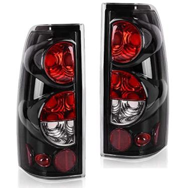 Imagem de ROXX Conjunto de luz traseira compatível com Chevrolet Silverado GMC Sierra 1999 2000 2001 2002 2003 2004 2005 2006 Chevrolet Silverado 1999-2003 GMC Sierra e lado do passageiro (preto brilhante/lente