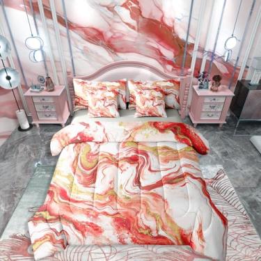 Imagem de Conjunto de cama de mármore queen em uma bolsa, 7 peças, arte minimalista com tinta fluida, arte de mármore, estampa de mármore, edredom e lençol, clássico, simples, moderno, estético, decoração de