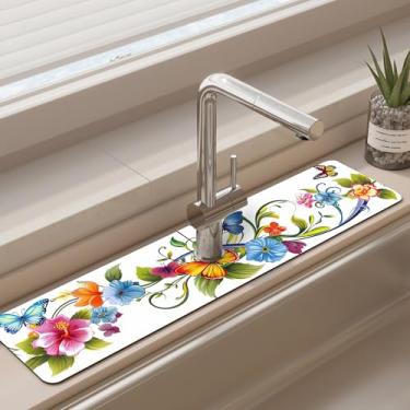 Imagem de Tapete de torneira para pia de cozinha - tapete absorvente de pia, protetor de respingos de secagem rápida para cozinha e banheiro - almofada de secagem antiderrapante com absorção de água atrás da