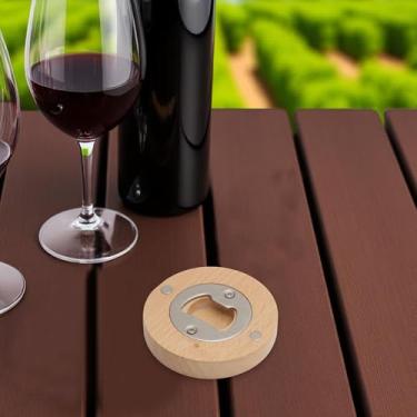 Imagem de Generic 1 abridor de garrafa magnético três ursos abridor de cerveja madeira de faia ímã redondo madeira marrom claro 6,5 x 1,5 cm