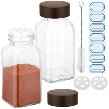 Imagem de Segarty Pote de especiarias de 170 g com tampas de madeira, 2 frascos quadrados de vidro de 180 ml para temperos com tampas de coqueteleira, recipientes de tempero vazios transparentes, conjunto de