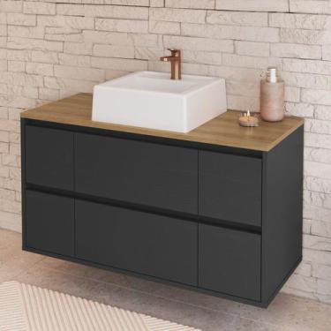 Imagem de Balcão Gabinete de Banheiro Suspenso 88,4cm 2 Portas e 4 Gavetas com C