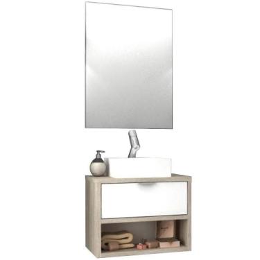 Imagem de Conjunto Banheiro Gabinete 60cm Com Cuba E Espelho Branco - LYAM DECOR