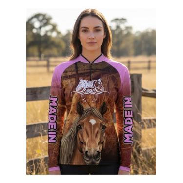 Imagem de Camisa Feminina Cavalo Cavalgada Agro Cowgirl Proteção Uv - Cavalo Agr