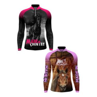 Imagem de Kit 2 Camisa Feminina Cavalo Cavalgada Agro Cowgirl Oferta - Cavalo Ag