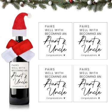 Imagem de Presentes de anúncio de bebê para tia e tio, presentes de Natal para tia e tio novos adesivos de garrafa de vinho para tia e tio e cachecol de chapéu de Papai Noel para garrafas de vinho, anúncio de