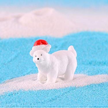 Imagem de 1 enfeite de resina de urso polar - decoração de mesa de cena de neve em miniatura de Natal (pequeno chapéu de Papai Noel)