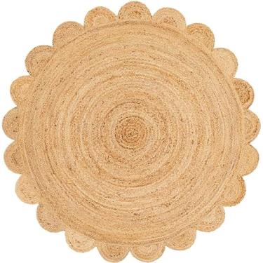Imagem de Perilla Home Tapete de área de juta natural redondo recortado boho decoração de casa – Tecido à mão rústico vintage reversível para quarto, cozinha, sala de estar, corredor, sala de jantar 90 cm